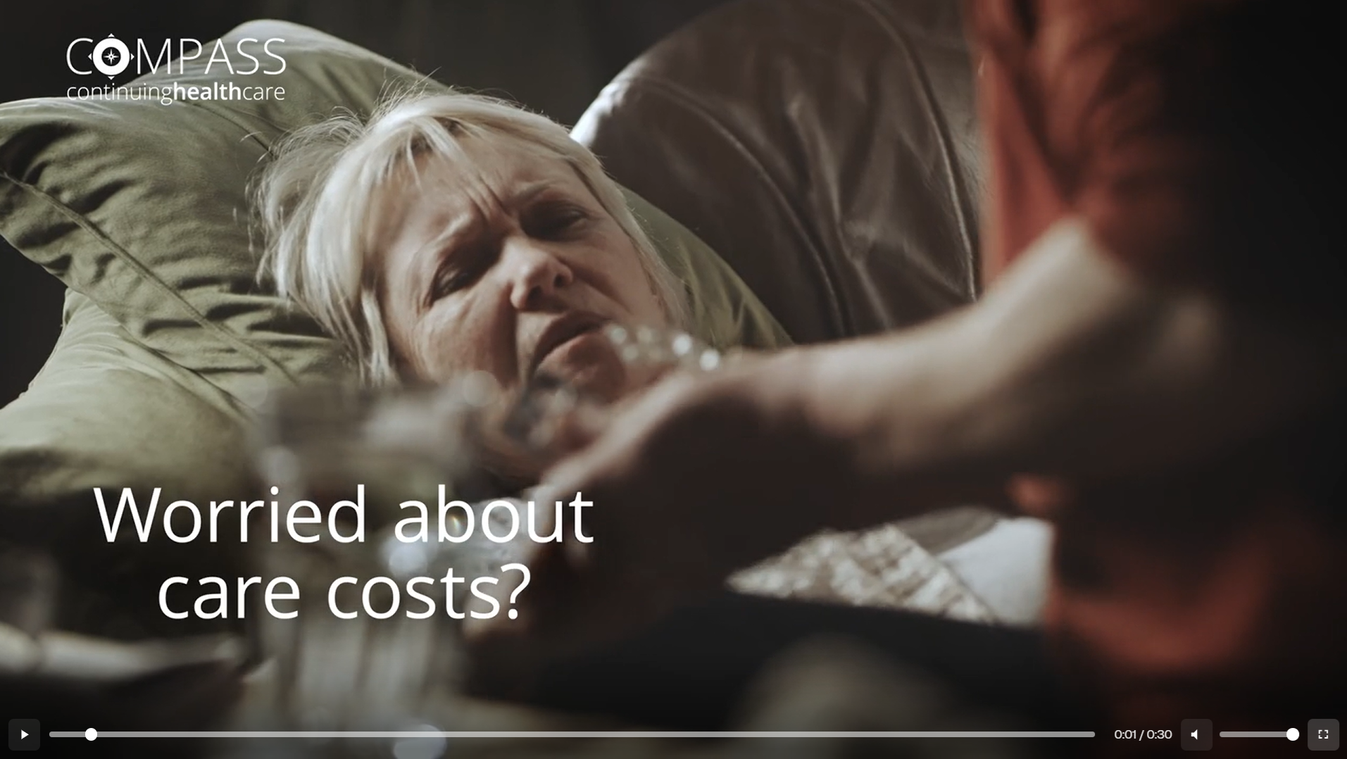 screenshot of Compass CHC TV advert worried about care costs?